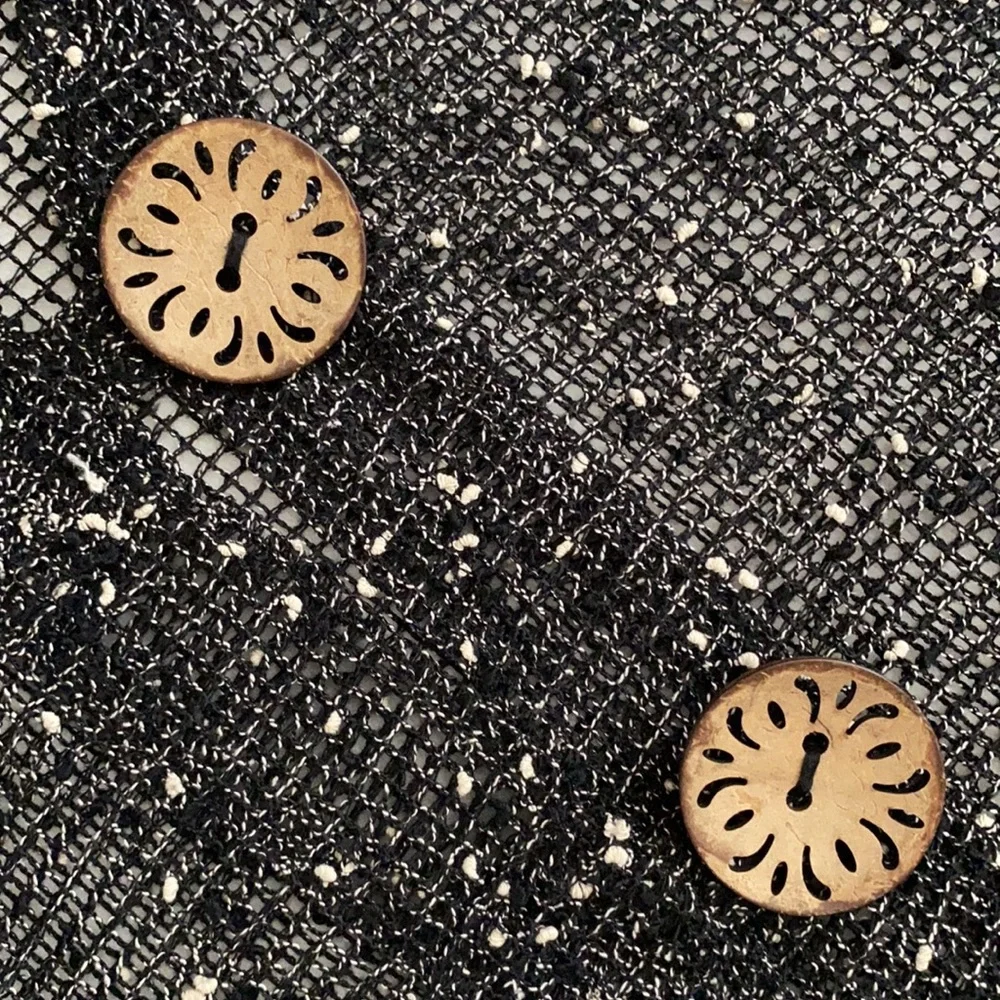 Lulu-B | Open Knit Boho Coastal Cardigan Coconut Husk Buttons 7258 Black (M) - Picture 6 of 16